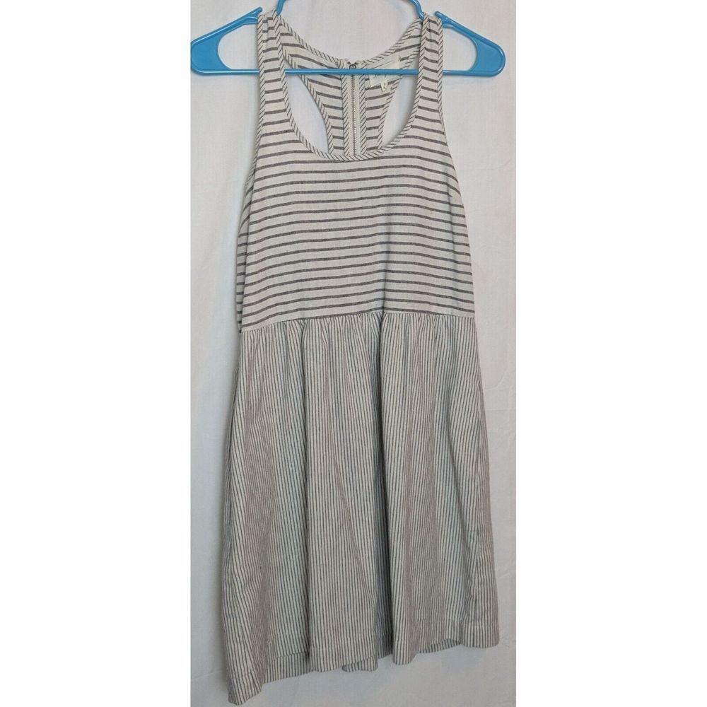 Lou & Grey Stripe Linen Racerback Sleeveless Knee Length Dress Size 2 Pockets